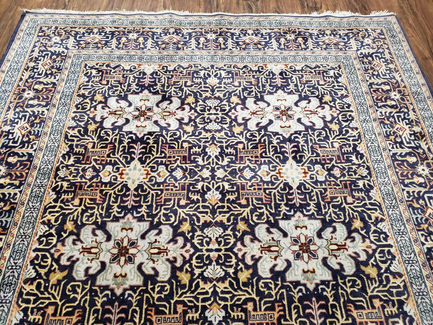 Navy Blue Persian Kashan Rug, Hand-Knotted, Wool, 4' 8" x 7' 4", Pair B - Nuvé
