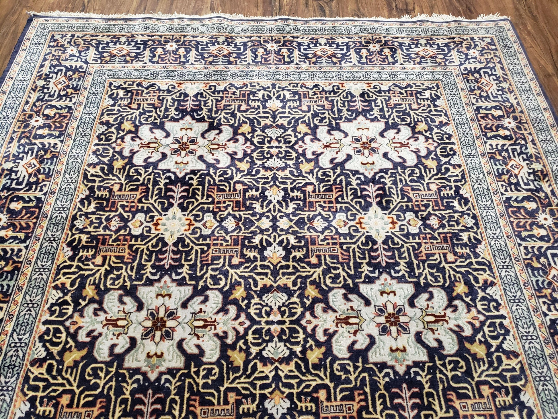 Navy Blue Persian Kashan Rug, Hand-Knotted, Wool, 4' 8" x 7' 4", Pair B - Nuvé