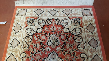 3x5 Red Chinese Plush Rug, Hand Knotted Soft Wool Carpet, Medallion Rug, Fine Vintage Rug, 120 Line, Small Area Rug