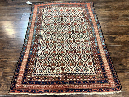 Antique Caucasian Rug 4x6, Hand Knotted Wool Carpet, Shirvan Rug