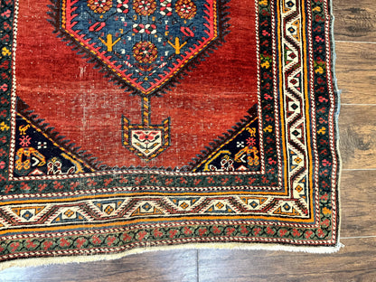 Antique Persian Sarab Runner Rug 3.9 x 12, Red, Handmade, Tribal Runner, Wool, Signed - Nuvé