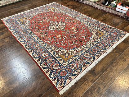 Red Persian Isfahan Rug 7x10 - Antique, Floral Medallion - Nuvé