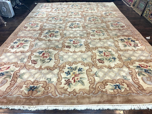 Indo Chinese Aubusson Wool Rug 11x16, Palace Sized Carpet, Oversized Handmade Vintage Rug, European Design - Nuvé