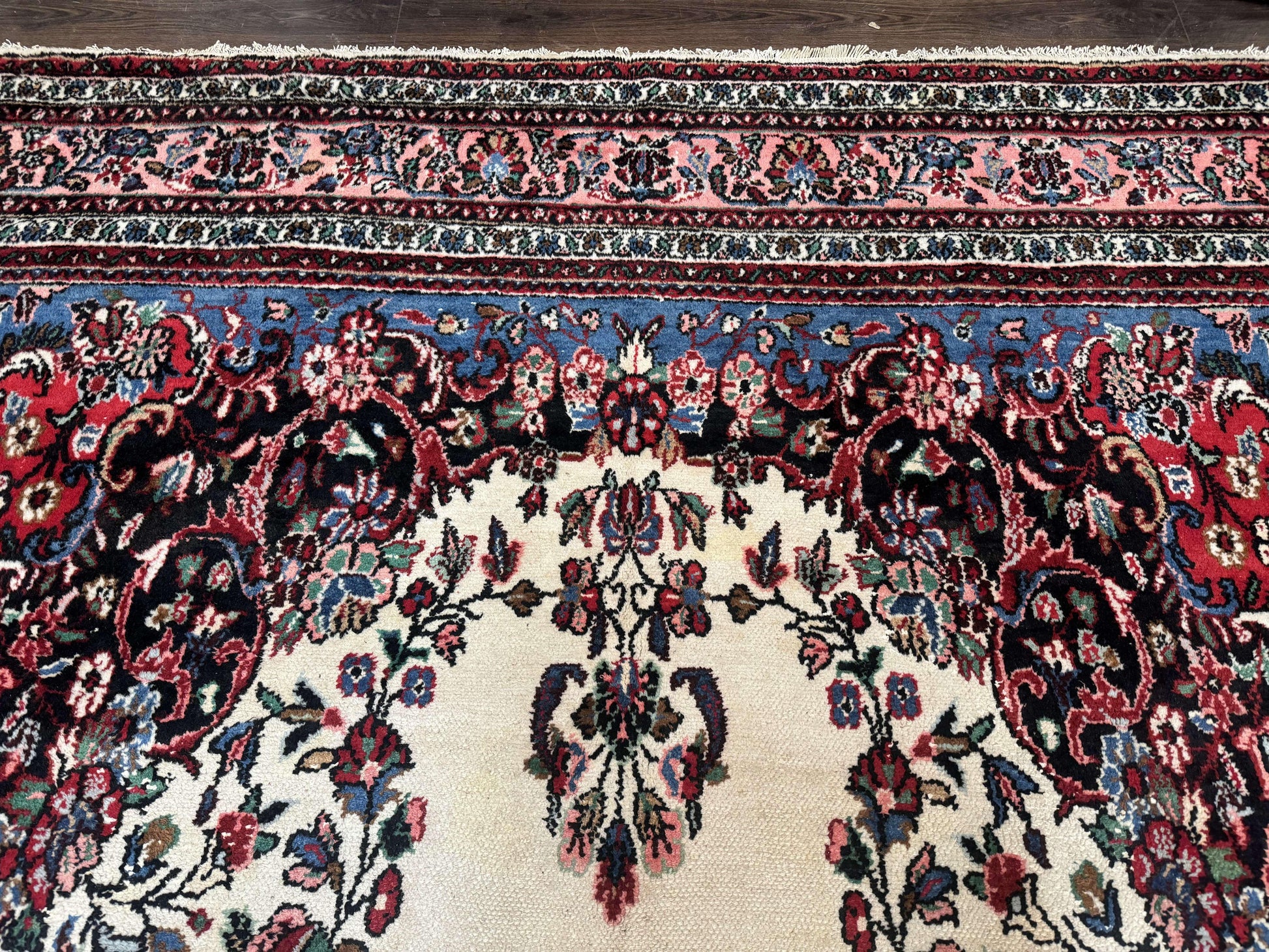 Palace Size Persian Rug 10 x 21 ft, Antique Hamadan Bibikabad Carpet, Handmade Antique Wool Oversized Rug, Ivory, Semi Open Field - Nuvé