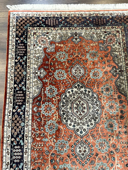 Turkish Silk Runner Rug 3x8, Short Runner Rug, Red, Floral Medallions, Very Fine 360 KPSI, 3 x 8 Runner - Nuvé