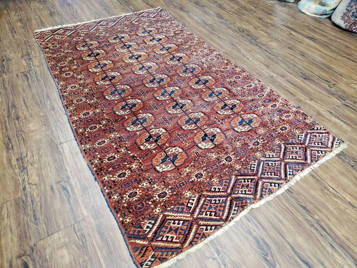 4x7 Antique Yamud Rug Russian Rug Turkoman Rug Fine Weave Rug