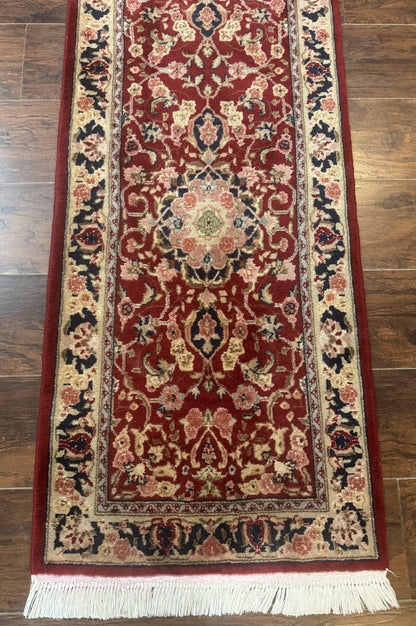 Short Runner Rug 2x6, Fine 200 KPSI, Red Floral Medallion, Wool and Silk Highlights, Persian Runner Rug, Traditional, Sino Persian - Nuvé