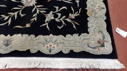 6x9 Vintage Black Gray Chinese Rug 120 Lines Wool Carpet Floral Design Hand-Knotted Soft Pile Entryway Rug Foyer Rug Nice - Nuvé