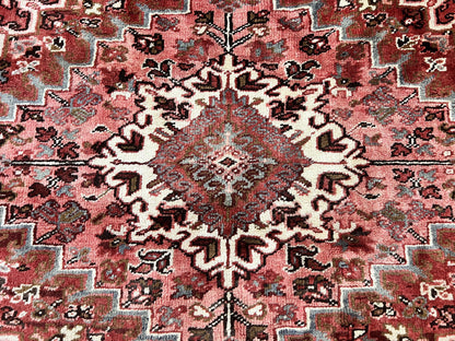 Large Persian Heriz Rug 10x13, Red and Cream Geometric Tribal Room Sized Handmade Wool Hand Knotted Semi Antique Decorative Oriental Carpet - Nuvé