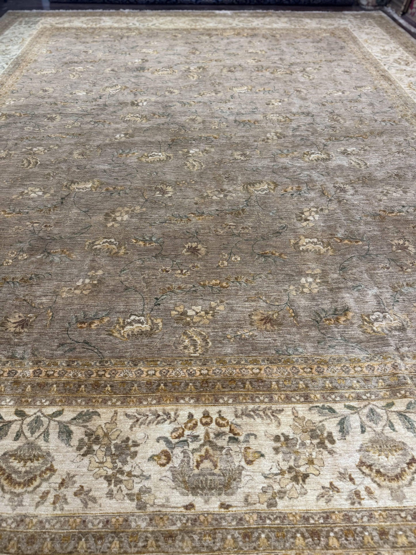 Palace Sized Rug 11x18, Handmade Wool Oversized Persian Carpet 11 x 18 ft, Gray-Taupe, Beige-Cream, Floral, Large Hand Knotted Area Rug - Nuvé