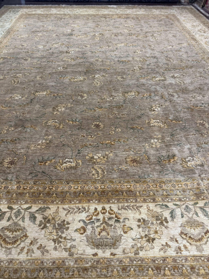 Palace Sized Rug 11x18, Handmade Wool Oversized Persian Carpet 11 x 18 ft, Gray-Taupe, Beige-Cream, Floral, Large Hand Knotted Area Rug - Nuvé