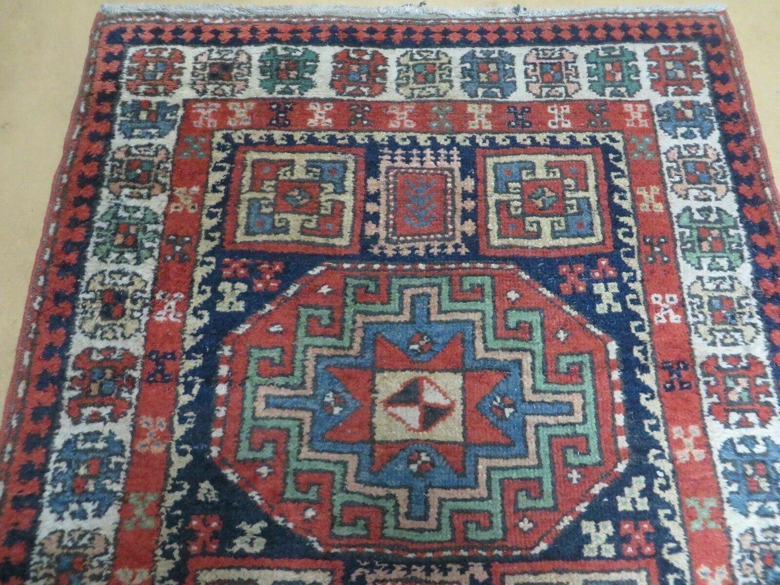 3 '4" X 10' Vintage Handmade Turkish Kazak Caucasian Wool Runner Rug Red Nice - Nuvé