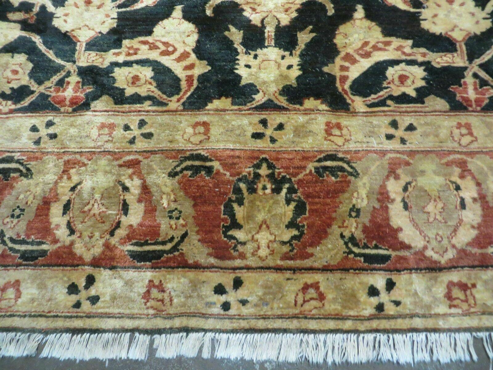 8' X 9' Handmade Pakistan Wool Cotton Rug Peshawar Black Floral Nice # 200C - Nuvé