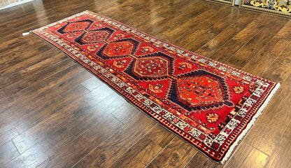 Persian Heriz Runner Rug 3.7 x 11, Persian Tribal Runner, Handmade Wool, Medallions, Geometric, Red, Antique Vintage Hand Knotted Rug - Nuvé