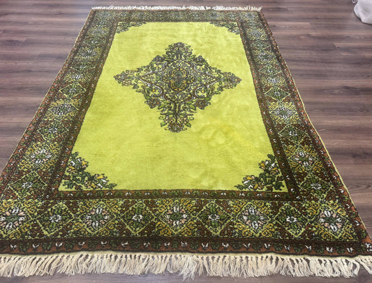 Moroccan Rug 6x8, Semi Open Field, Vintage, Lime Green, Wool Carpet - Nuvé