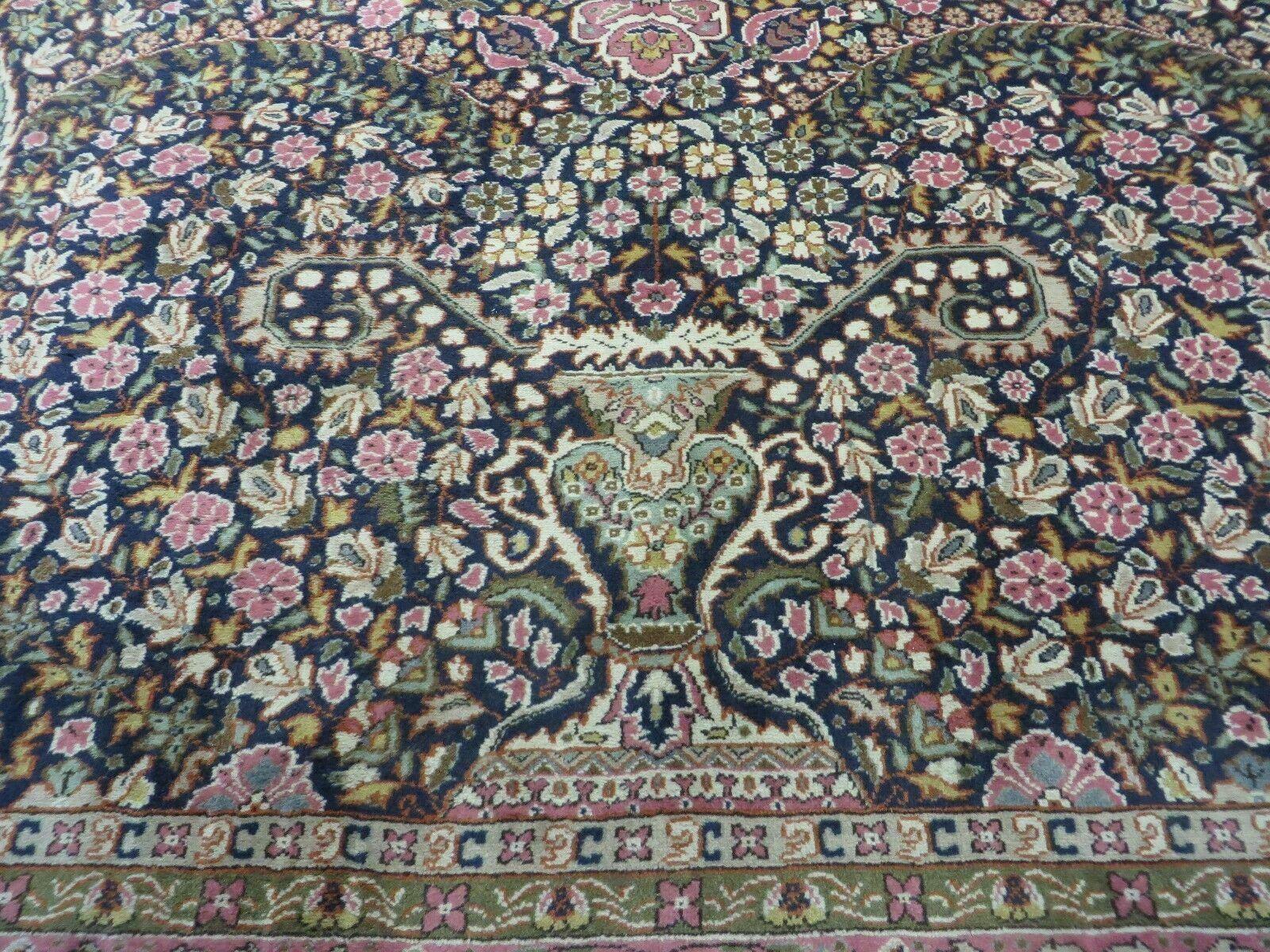 Turkish Sivas Rug 7x11, Navy Blue & Pink, Millifluer Floral Wool Carpet, Vintage - Nuvé