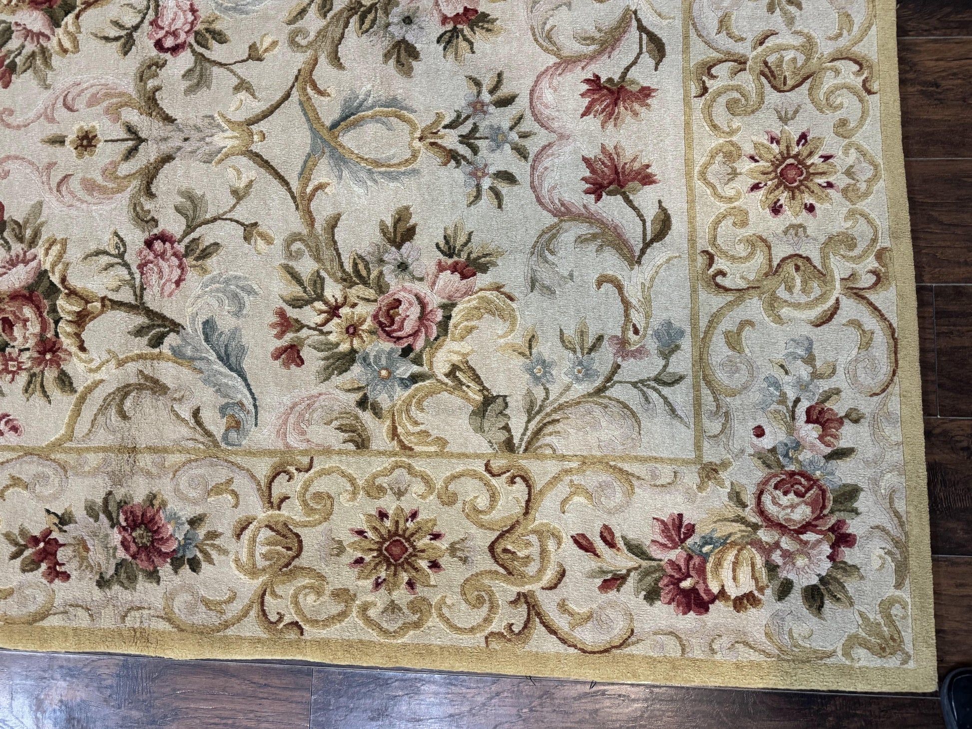 Aubusson Rug 8x10, French European Design, Vintage Handmade Wool Carpet, Aubusson Rug with Pile, Floral - Nuvé