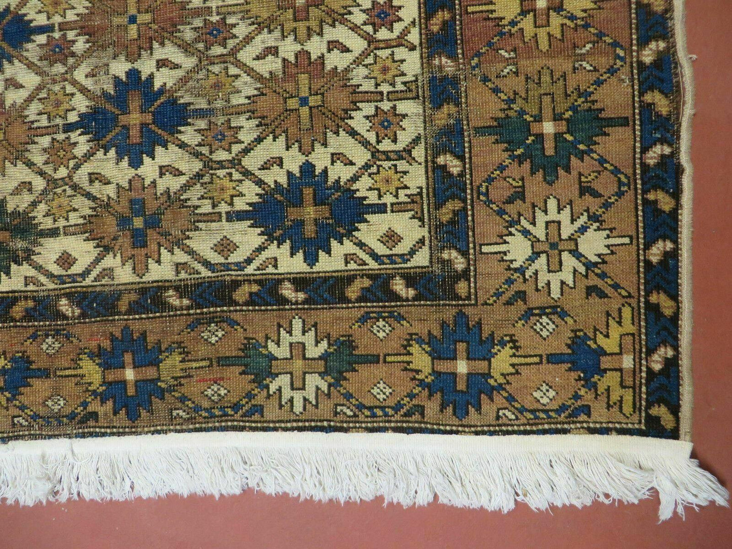 4' X 5' Antique Handmade Caucasian Kazak Shirvan Wool Rug Snow Flakes - Nuvé