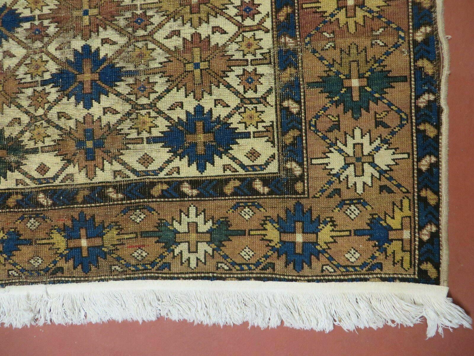 4' X 5' Antique Handmade Caucasian Kazak Shirvan Wool Rug Snow Flakes - Nuvé