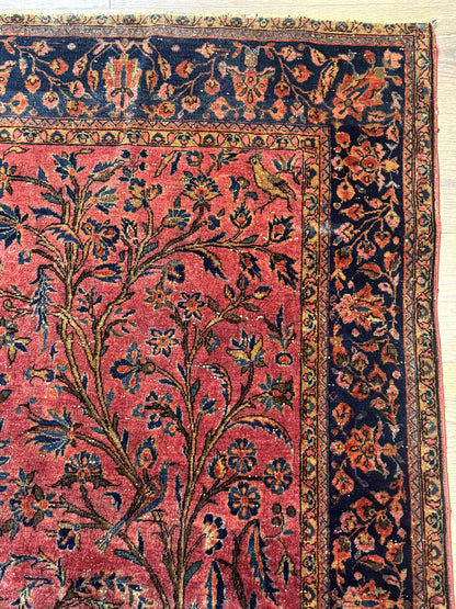 Antique Persian Tree of Life Rug 3x5, Manchester Wool, Bird Pictorials, Fine 240 KPSI, Red Navy Blue - Nuvé