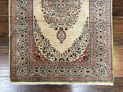 Silk Turkish Kayseri Rug 2x3, Very Finely Hand Knotted, Semi Open Field, Vintage, Silk Pile on Silk Foundation, 300 KPSI - Nuvé