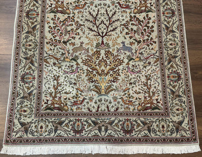 Wonderful Persian Tabriz Rug 3x5, Tree of Life, Animal Pictorials, Birds, Wool & Silk Highlights, Fine 330 KPSI - Nuvé