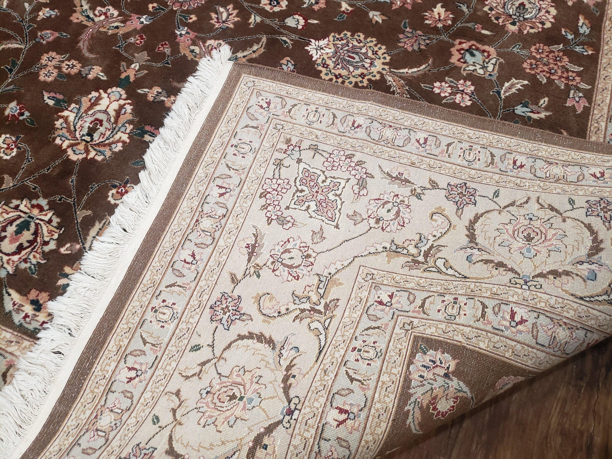 Vintage Pak-Persian Area Rug 9x12, Wool Hand-Knotted Spice Brown & Ivory Traditional Fine Oriental Carpet, Pakistani Carpet, 9 x 12 Fine Rug - Nuvé