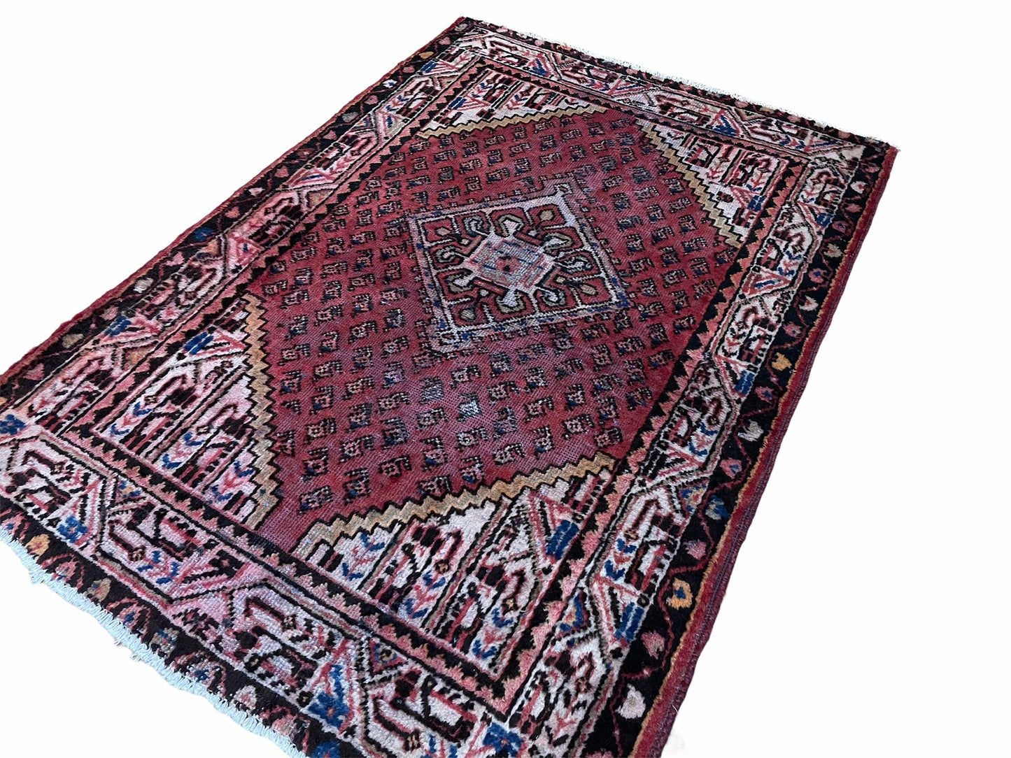 4x6 Antique Rug Handmade Wool Rug Organic Dyes Red Ivory Red Tribal Rug Boho Rug - Nuvé