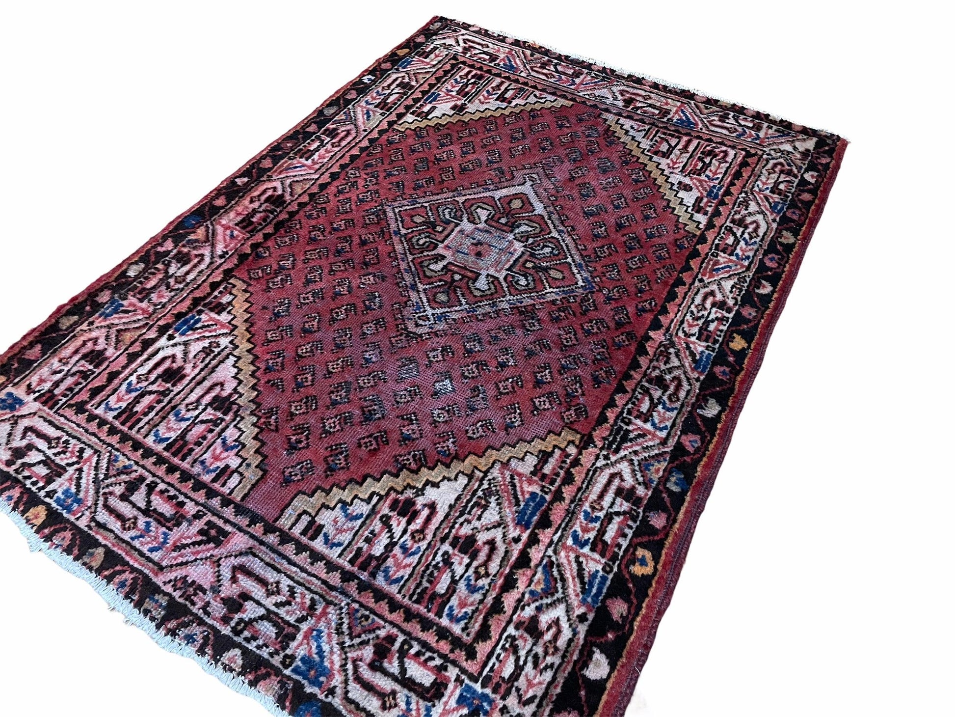 4x6 Antique Rug Handmade Wool Rug Organic Dyes Red Ivory Red Tribal Rug Boho Rug - Nuvé