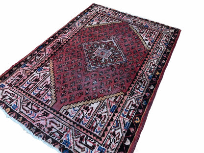 4x6 Antique Rug Handmade Wool Rug Organic Dyes Red Ivory Red Tribal Rug Boho Rug - Nuvé