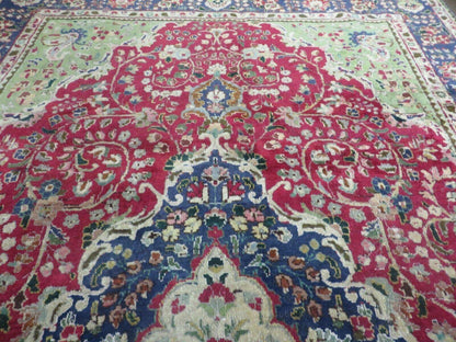Persian Tabriz Rug 7x10, Red Blue and Green Rug, Allover Floral Medallion Rug, Hand Knotted Rug, Antique Rug 7 x 10 Vintage Wool Oriental Carpet - Nuvé