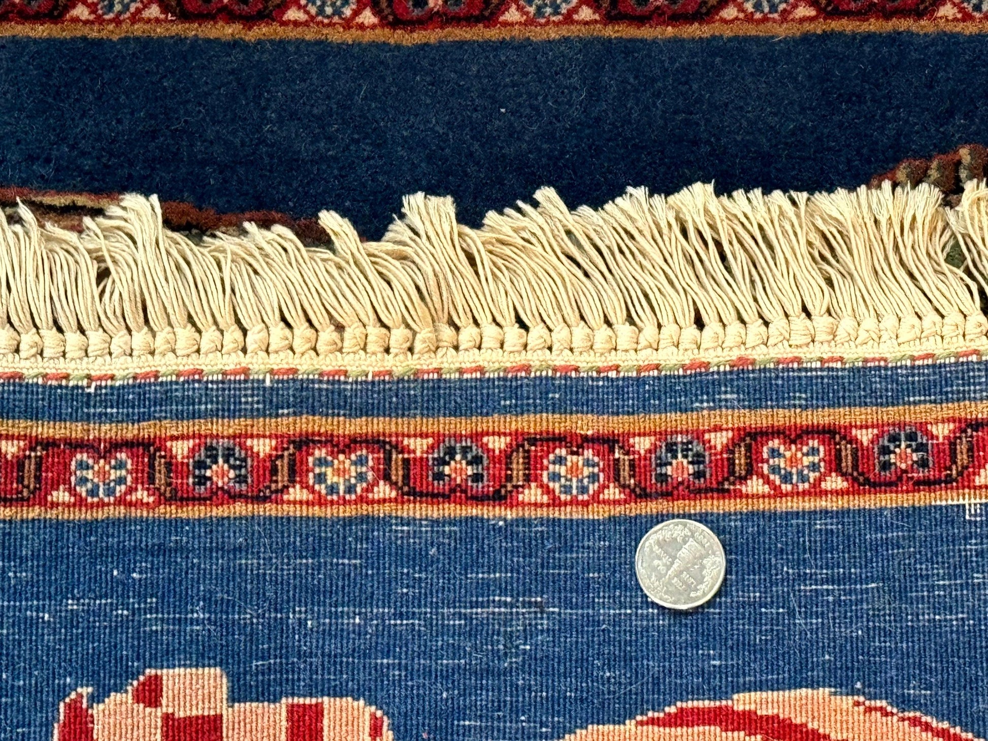 Pictorial Rug of American Flag with Bald Eagle, Small Indo Persian Pictorial Rug, Blue, Handmade, Very Fine 330 KPSI - Nuvé