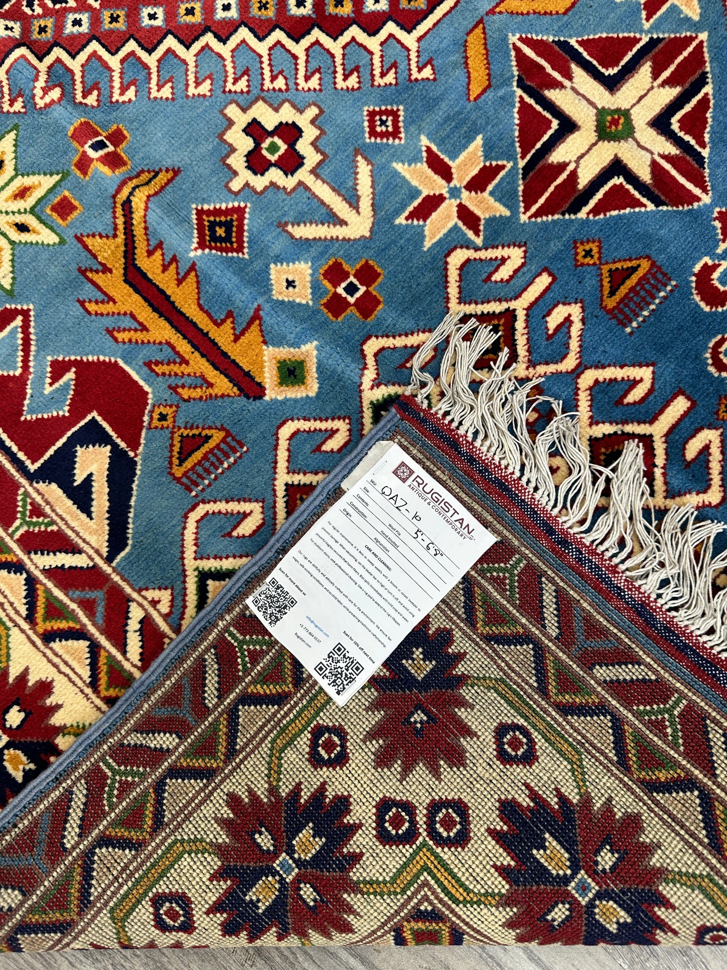 Hand-Knotted Afghani Kazak Wool Rug – 5’0″  x  6’10″ - Nuvé