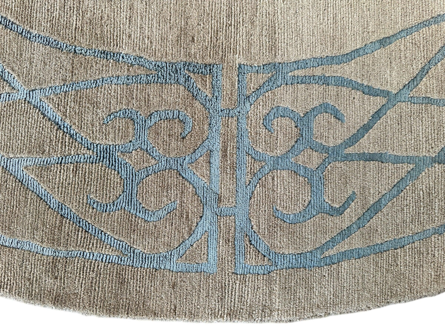 Hand-Knotted Tibetan Rug - 6' x 6'1" Round - Wool & Silk - Elegant Blue Border Design - Nuvé