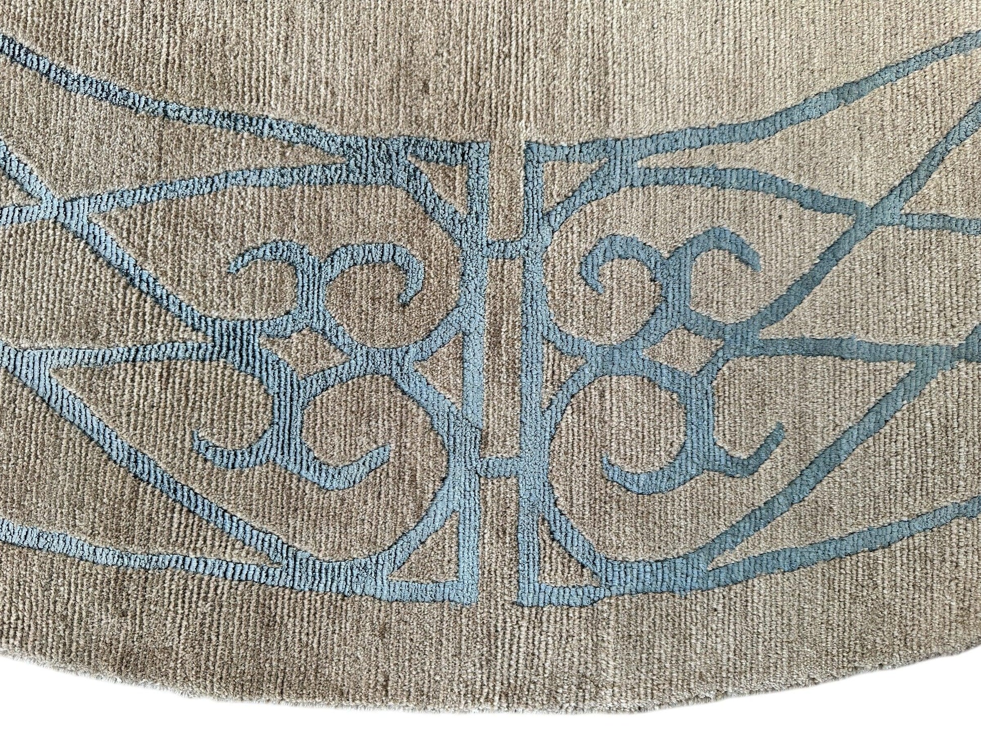 Hand-Knotted Tibetan Rug - 6' x 6'1" Round - Wool & Silk - Elegant Blue Border Design - Nuvé