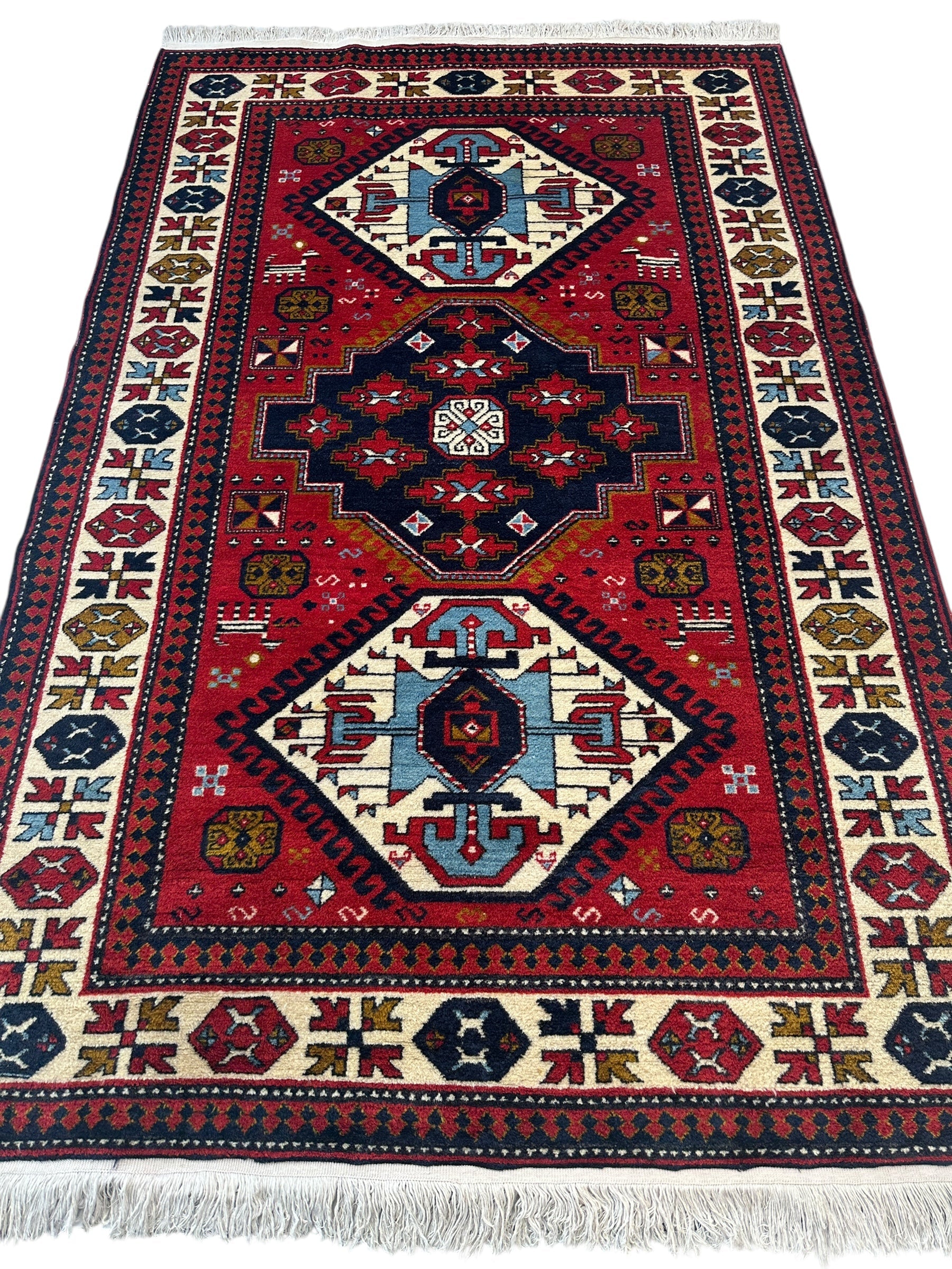 Armenian Yerevan Wool Rug – 4’6” x 6’11” – Hand-Knotted Geometric Design - Nuvé