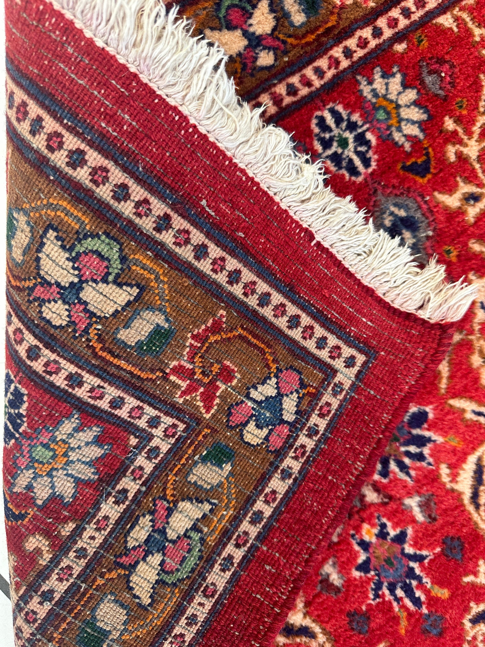 Vintage Mashhad Wool Runner – 3’3” x 8’4” – 1970s, Rich Red with Blue & Beige Accents - Nuvé