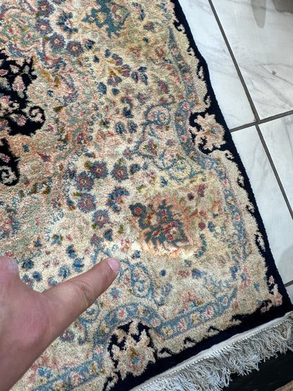 Palace-Size Vintage Royal Kirman Wool Rug – 9’9” x 17’2” – Hand-Knotted Persian Elegance with Deep Navy Field - Nuvé