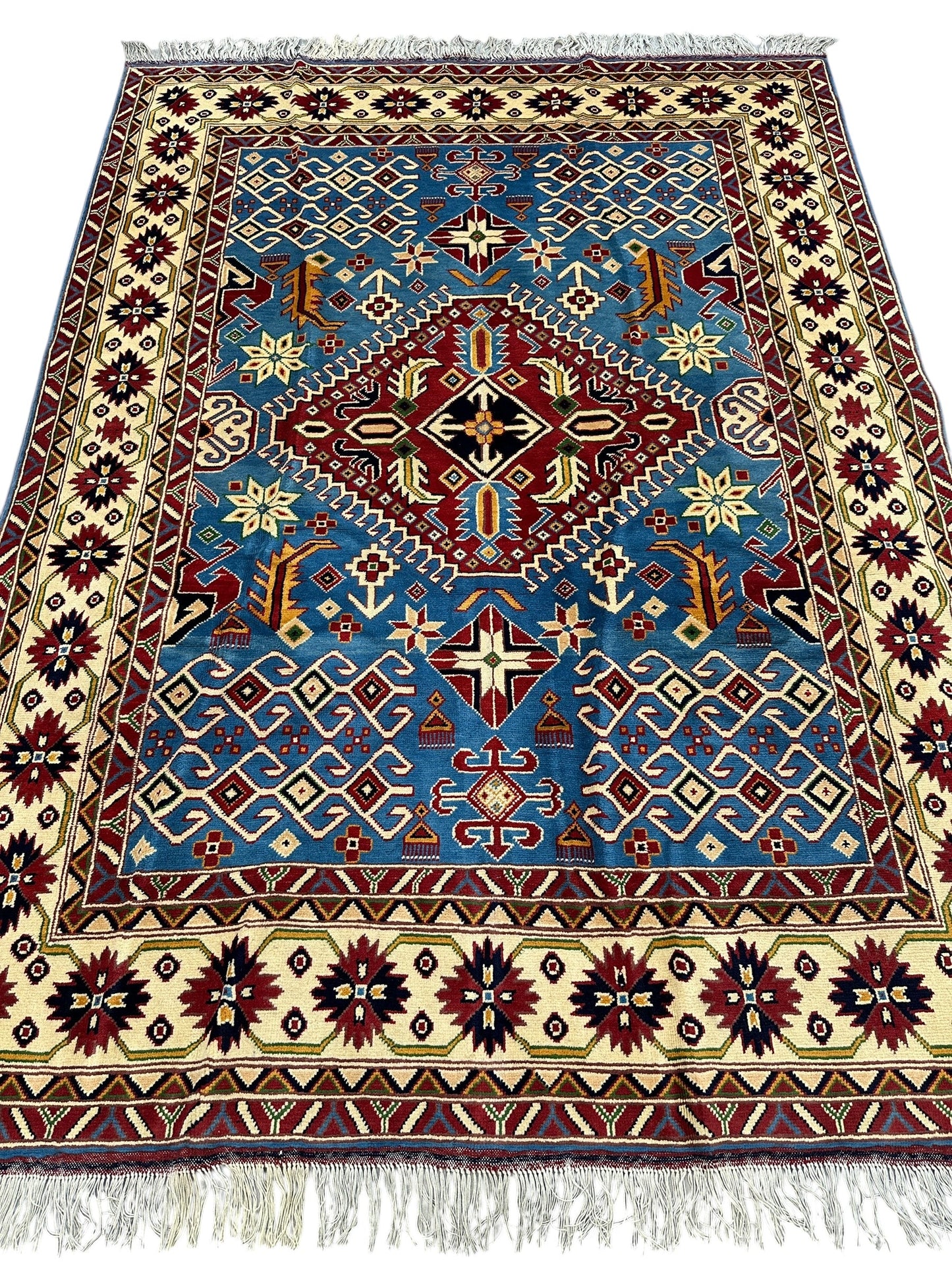 Hand-Knotted Afghani Kazak Wool Rug – 5’0″  x  6’10″ - Nuvé