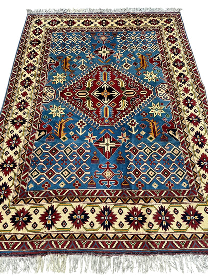 Hand-Knotted Afghani Kazak Wool Rug – 5’0″  x  6’10″ - Nuvé