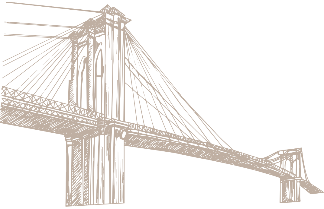 Simplified line drawing of a suspension bridge on a white background