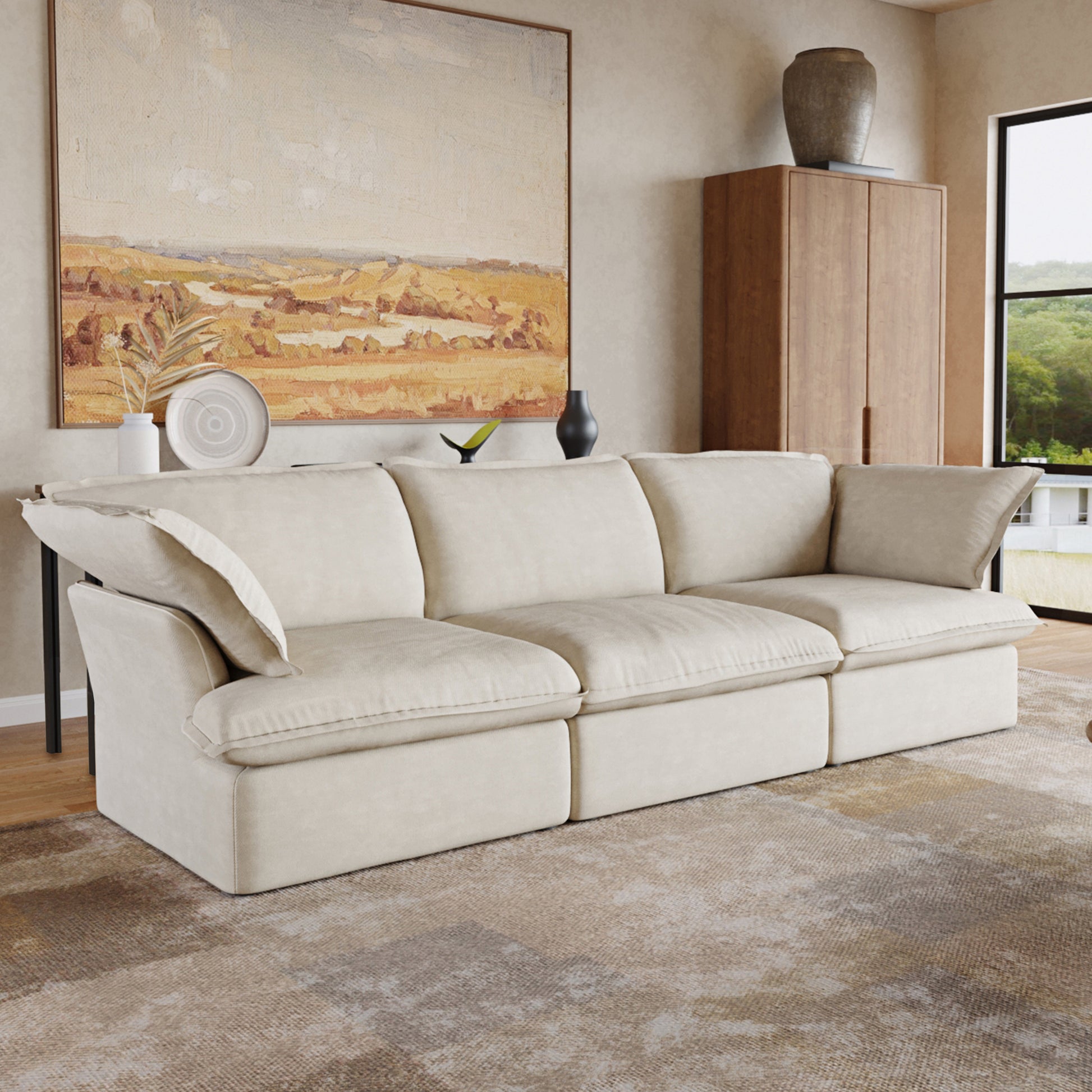 Sabi Modular Boucle Cloud Sofa - Beige - 3-Seater Sofa - Nuvé