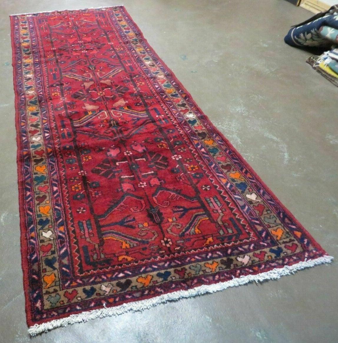 Antique Persian Hamadan Runner 3.4 x 9.7 -  Wool, Red and Navy Blue - Nuvé