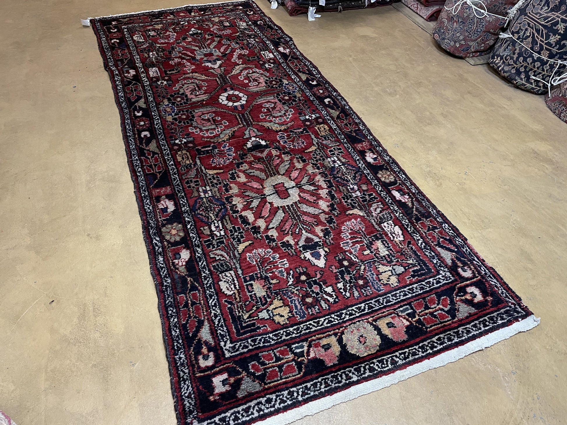 3' 4" X 9' Antique Handmade Wool Rug Runner Floral Organic Dyes Red Nice - Nuvé