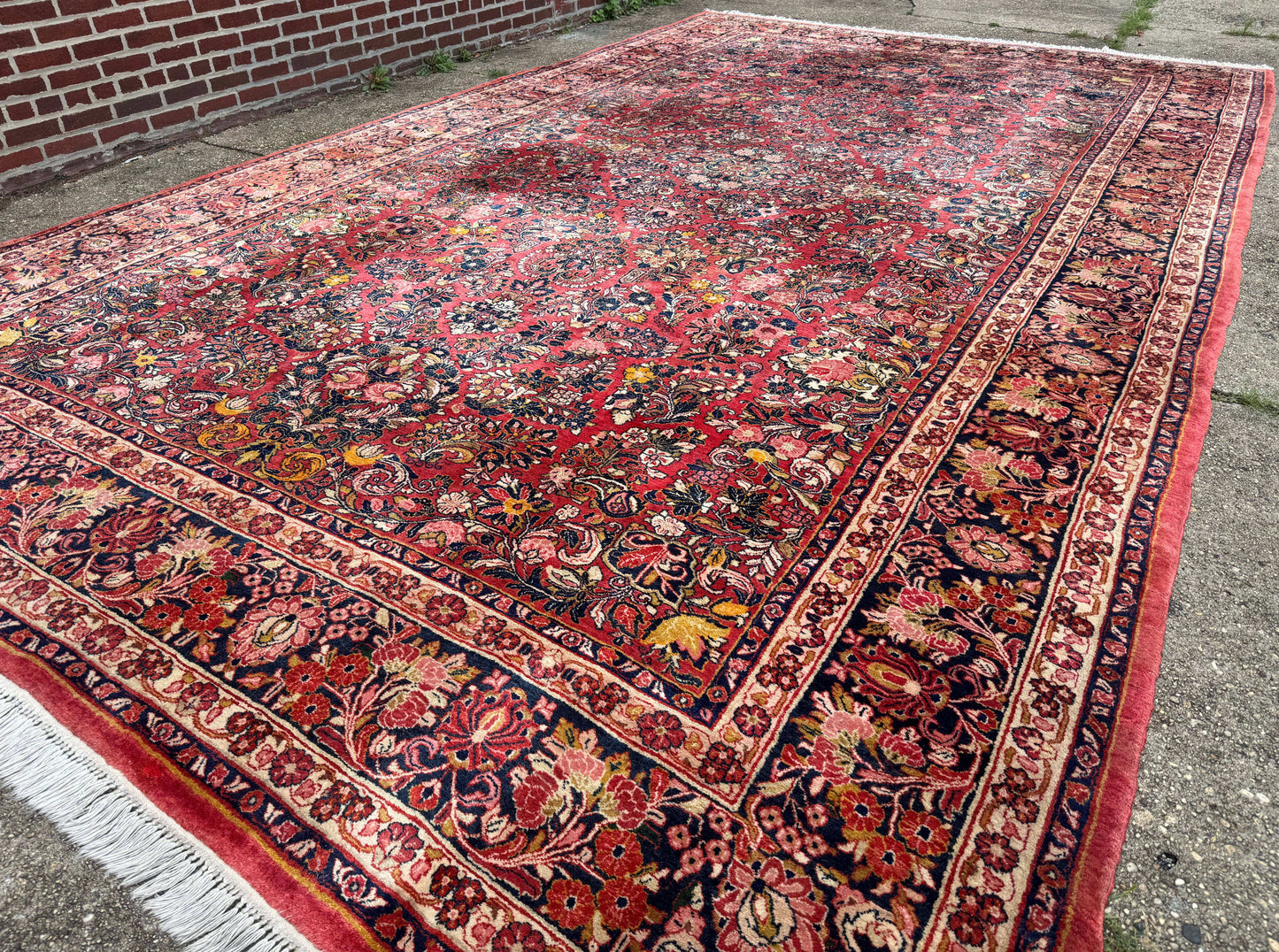 Large Antique Persian Sarouk Rug 11x18, Red, Floral Allover, Palace Size Wool Handmade Carpet - Nuvé