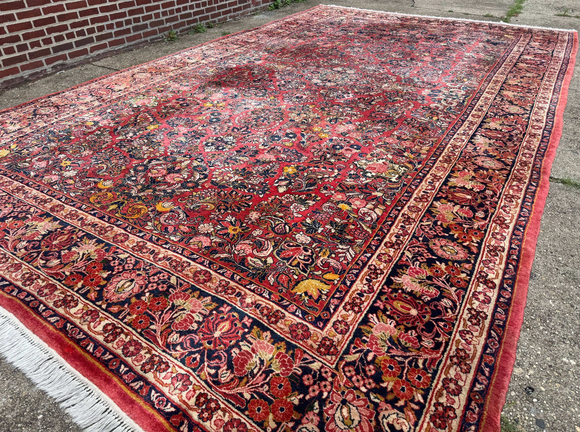 Large Antique Persian Sarouk Rug 11x18, Red, Floral Allover, Palace Size Wool Handmade Carpet - Nuvé