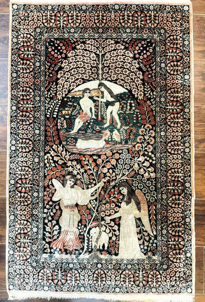 Stunning Sino Persian Pictorial Rug 2.7 x 4, Garden of Eden Adam & Eve Tree of Life Design, Extremely Fine 580 KPSI, Masterpiece - Nuvé
