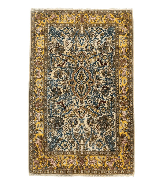 Persian Qum Tree of Life Rug 3.5 x 5.5, Animal Pictorials, Kork Wool with Silk Highlights