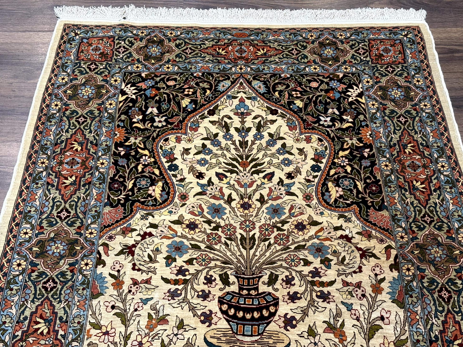 Rare Turkish Hereke Silk Rug 3x5, Tree of Life Persian Vase Design, Very Fine 440 KPSI, Signed - Nuvé