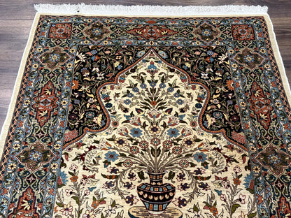 Rare Turkish Hereke Silk Rug 3x5, Tree of Life Persian Vase Design, Very Fine 440 KPSI, Signed - Nuvé